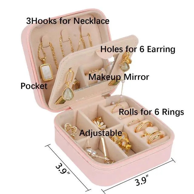 Alt view image 4 of 7 - Travel Jewelry Case Box Organizer with Mirror, Jewelry Storage,Green,1 Pcs
