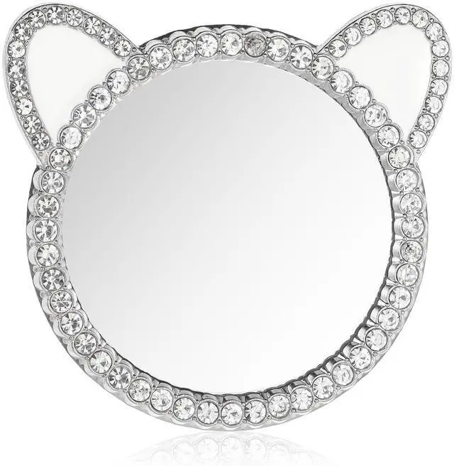 Main image of Phone Stick-On Mirrors with Silver Zinc Alloy Frame 2.2'' Cat Ear Shape Phone Mirror Bling Smartphone Case Mirror Decal Adhesive Makeup Mirrors for Cellphone Back(Remove Protective Film)