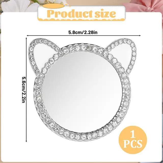 Alt view image 3 of 7 - Phone Stick-On Mirrors with Silver Zinc Alloy Frame 2.2'' Cat Ear Shape Phone Mirror Bling Smartphone Case Mirror Decal Adhesive Makeup Mirrors for Cellphone Back(Remove Protective Film)