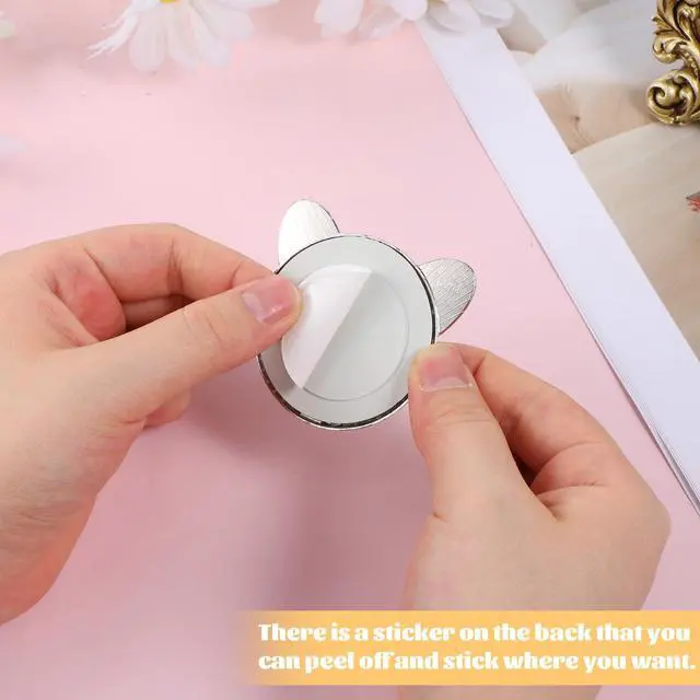 Alt view image 6 of 7 - Phone Stick-On Mirrors with Silver Zinc Alloy Frame 2.2'' Cat Ear Shape Phone Mirror Bling Smartphone Case Mirror Decal Adhesive Makeup Mirrors for Cellphone Back(Remove Protective Film)