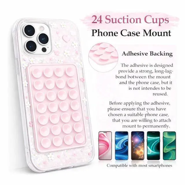 Alt view image 2 of 7 - Suction Phone Mount with 24 Strong Suction Cups, Adhesive Phone Holder for Mirror & Glass, Hands Free Phone Grip for Filming, Silicone Suction Cup Mount for iPhone & Android, Strong Stick Case Mount