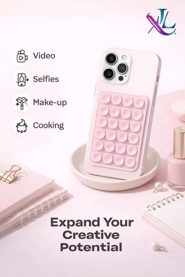 Alt view image 4 of 7 - Suction Phone Mount with 24 Strong Suction Cups, Adhesive Phone Holder for Mirror & Glass, Hands Free Phone Grip for Filming, Silicone Suction Cup Mount for iPhone & Android, Strong Stick Case Mount
