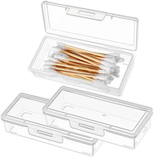 Main image of 3 x Plastic Cotton Swab Holder Clear Dental Floss Picks Storage Box | Small, Flossers, Cotton Pad Holder, with Dustproof Lid, Travel, Toothpick, Floss, Qtip Buds, Portable Case