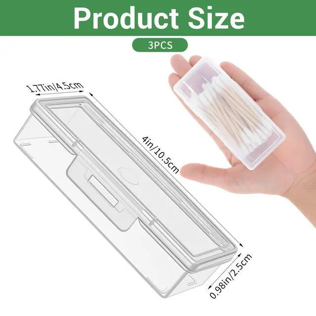 Alt view image 3 of 7 - 3 x Plastic Cotton Swab Holder Clear Dental Floss Picks Storage Box | Small, Flossers, Cotton Pad Holder, with Dustproof Lid, Travel, Toothpick, Floss, Qtip Buds, Portable Case