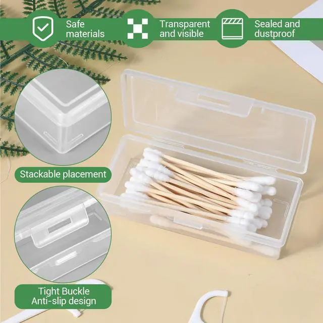 Alt view image 4 of 7 - 3 x Plastic Cotton Swab Holder Clear Dental Floss Picks Storage Box | Small, Flossers, Cotton Pad Holder, with Dustproof Lid, Travel, Toothpick, Floss, Qtip Buds, Portable Case