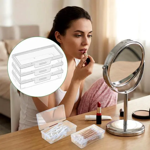 Alt view image 6 of 7 - 3 x Plastic Cotton Swab Holder Clear Dental Floss Picks Storage Box | Small, Flossers, Cotton Pad Holder, with Dustproof Lid, Travel, Toothpick, Floss, Qtip Buds, Portable Case