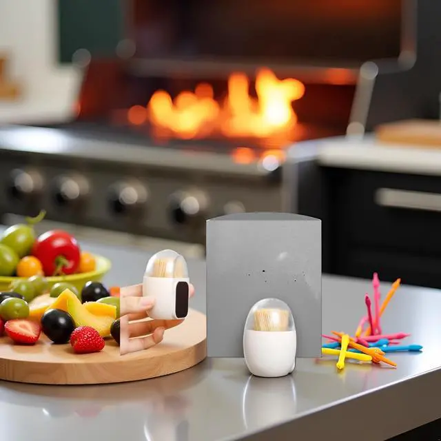 Alt view image 6 of 7 - White Magnetic Toothpick Holder, Toothpick Storage Box Large Capacity Transparent Visible PP Toothpick Container for Appetizer, Olive, Barbecue, Fruit, Teeth Cleaning Toothpicks Toothpick Holders
