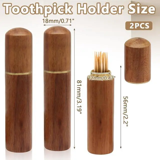 Alt view image 3 of 7 - 2 Pcs Wooden Toothpick Holder, Toothpick Case,Wood Color | Portable Mini Pocket Tooth Pick Dispenser Bucket, Wood Travel Tooth Pick Box, For Storage Small Items, Black & Red Wood