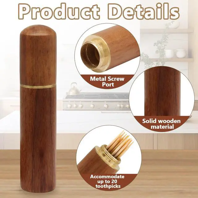 Alt view image 2 of 7 - 2 Pcs Wooden Toothpick Holder, Toothpick Case,Wood Color | Portable Mini Pocket Tooth Pick Dispenser Bucket, Wood Travel Tooth Pick Box, For Storage Small Items, Black & Red Wood