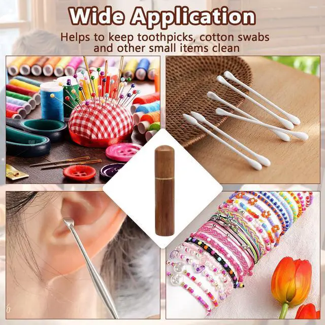 Alt view image 6 of 7 - 2 Pcs Wooden Toothpick Holder, Toothpick Case,Wood Color | Portable Mini Pocket Tooth Pick Dispenser Bucket, Wood Travel Tooth Pick Box, For Storage Small Items, Black & Red Wood