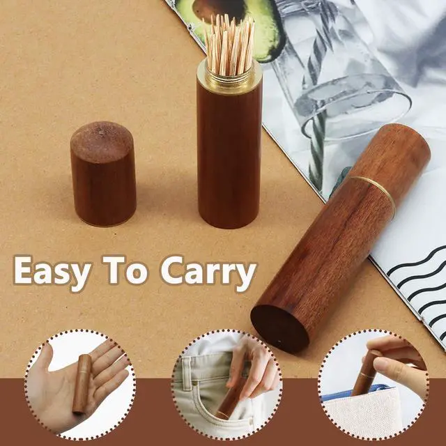 Alt view image 4 of 7 - 2 Pcs Wooden Toothpick Holder, Toothpick Case,Wood Color | Portable Mini Pocket Tooth Pick Dispenser Bucket, Wood Travel Tooth Pick Box, For Storage Small Items, Black & Red Wood
