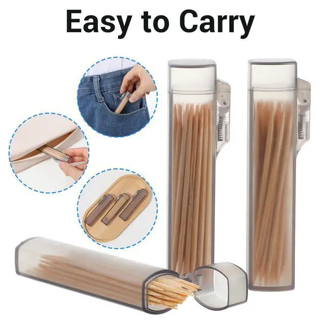 Alt view image 4 of 7 - 5Pcs Pocket Toothpick Holder, Toothpick Holder for Purse with Spring-Open Lid Design, Toothpick Holder Pocket Translucent Gray Case for Dental Floss Sticks and Small Essentials Storage
