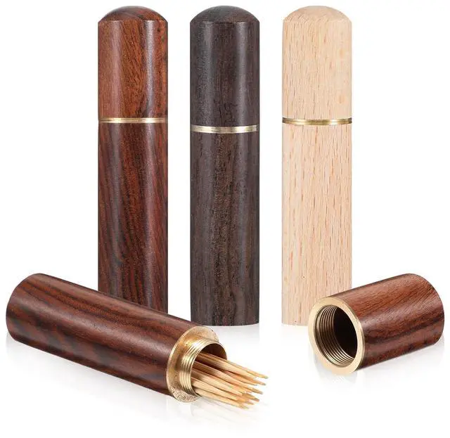 Main image of 3 Pcs Wood Toothpick Case, Portable Travel Tooth Pick Carrying Case Mini Pocket Dispenser Carrying Storage Box for Toothpicks, Ear Picks, Cotton Swabs, Beads and Needles