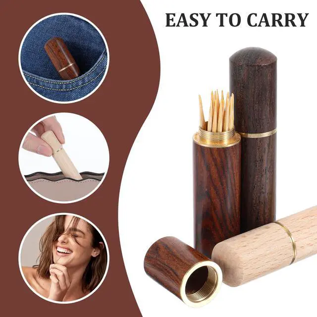 Alt view image 4 of 7 - 3 Pcs Wood Toothpick Case, Portable Travel Tooth Pick Carrying Case Mini Pocket Dispenser Carrying Storage Box for Toothpicks, Ear Picks, Cotton Swabs, Beads and Needles
