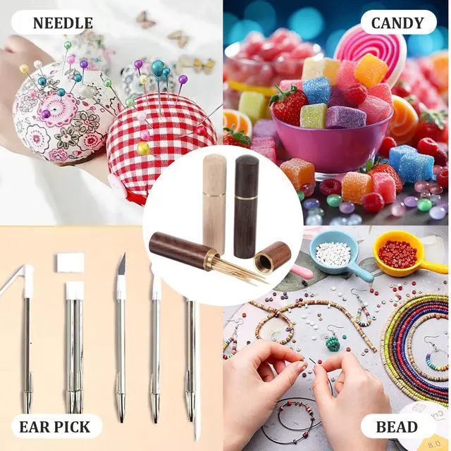 Alt view image 7 of 7 - 3 Pcs Wood Toothpick Case, Portable Travel Tooth Pick Carrying Case Mini Pocket Dispenser Carrying Storage Box for Toothpicks, Ear Picks, Cotton Swabs, Beads and Needles