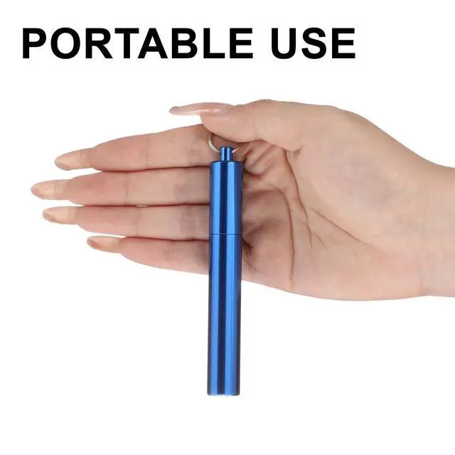 Alt view image 4 of 7 - Metal Portable Toothpick Holder Pocket Travel Toothpick Holder Case Aluminum Alloy Tooth Pick Holders Box Waterproof Toothpick Container with Keychain for Outdoor Picnic Camping Fruit Picks Pill