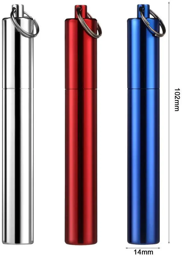 Alt view image 2 of 7 - Metal Portable Toothpick Holder Pocket Travel Toothpick Holder Case Aluminum Alloy Tooth Pick Holders Box Waterproof Toothpick Container with Keychain for Outdoor Picnic Camping Fruit Picks Pill