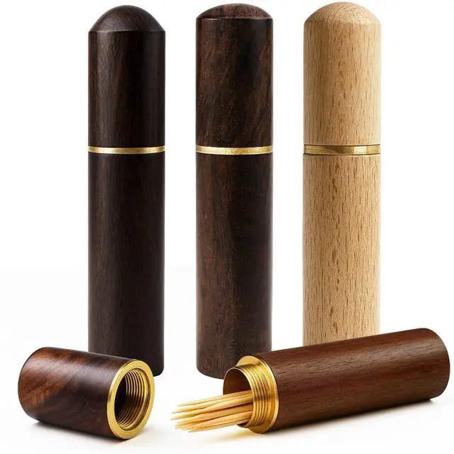 Main image of 4 Pack Wooden Pocket Toothpick Holder | Portable Waterproof Pocket Box, Handmade Mini Container for Toothpicks, Needles, Pills, Beads, Ear Picks