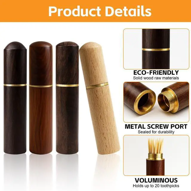 Alt view image 3 of 7 - 4 Pack Wooden Pocket Toothpick Holder | Portable Waterproof Pocket Box, Handmade Mini Container for Toothpicks, Needles, Pills, Beads, Ear Picks