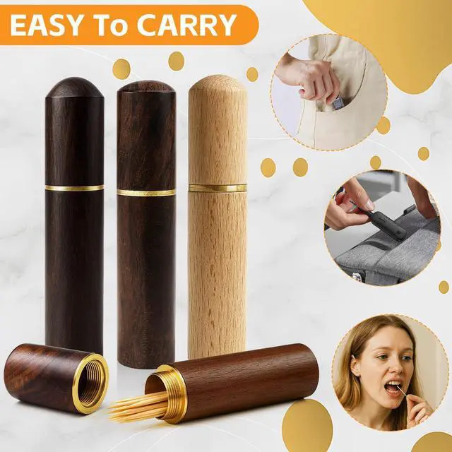 Alt view image 4 of 7 - 4 Pack Wooden Pocket Toothpick Holder | Portable Waterproof Pocket Box, Handmade Mini Container for Toothpicks, Needles, Pills, Beads, Ear Picks