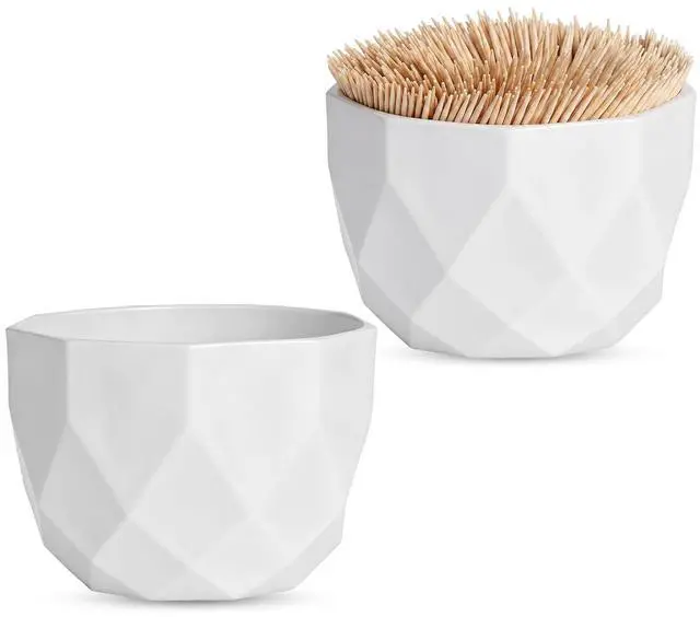 Main image of 2 Pcs Toothpick Holder Dispenser Cocktail Pick Holder Decorative Toothpick Dish and Holders White Toothpicks Holders for Table Home Kitchen Restaurant Parties Wedding Get Together Elegant Home Decor