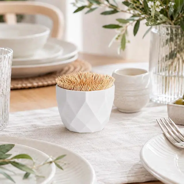 Alt view image 3 of 7 - 2 Pcs Toothpick Holder Dispenser Cocktail Pick Holder Decorative Toothpick Dish and Holders White Toothpicks Holders for Table Home Kitchen Restaurant Parties Wedding Get Together Elegant Home Decor