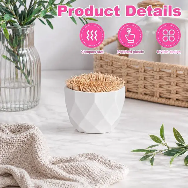 Alt view image 4 of 7 - 2 Pcs Toothpick Holder Dispenser Cocktail Pick Holder Decorative Toothpick Dish and Holders White Toothpicks Holders for Table Home Kitchen Restaurant Parties Wedding Get Together Elegant Home Decor