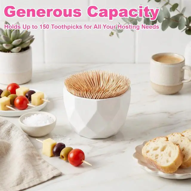 Alt view image 6 of 7 - 2 Pcs Toothpick Holder Dispenser Cocktail Pick Holder Decorative Toothpick Dish and Holders White Toothpicks Holders for Table Home Kitchen Restaurant Parties Wedding Get Together Elegant Home Decor