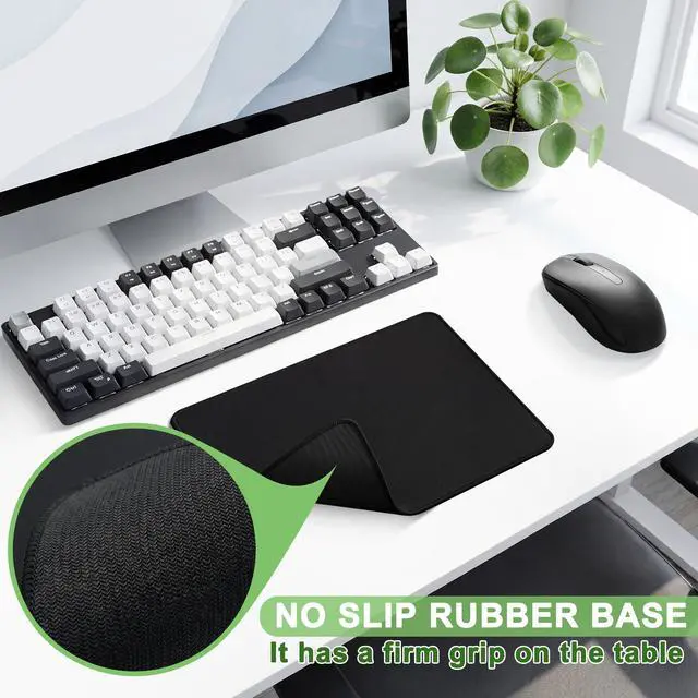 Alt view image 2 of 7 - 3 Pack Mouse Pad, Stitched Edges and Non-Slip Rubber Base, Black | 10.2 x 8.3 Inch Mousepad with Smooth Surface, Durable Washable Mousepads for Laptop, PC and Office