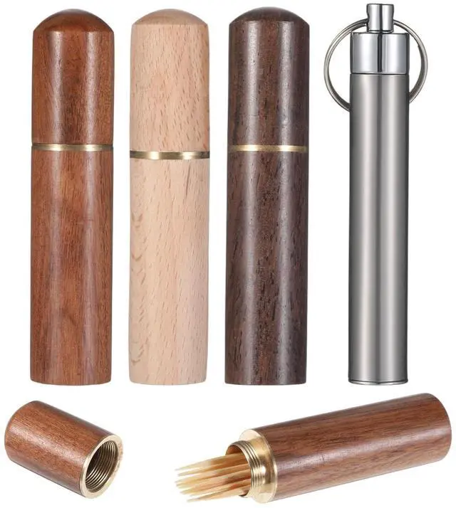 Main image of 5Pcs Portable Wood Toothpick Holder, Mini Pocket Tooth Pick Box | Travel Metal Tooth Pick Carrying Case for Storage Needle, Toothpicks, Ear Pick, Cotton Swab, and Other Small Objects