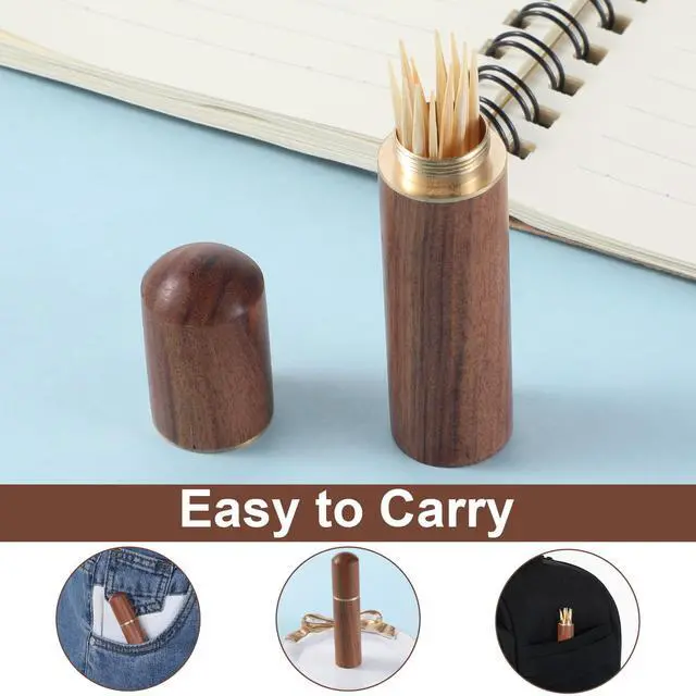 Alt view image 3 of 7 - 5Pcs Portable Wood Toothpick Holder, Mini Pocket Tooth Pick Box | Travel Metal Tooth Pick Carrying Case for Storage Needle, Toothpicks, Ear Pick, Cotton Swab, and Other Small Objects