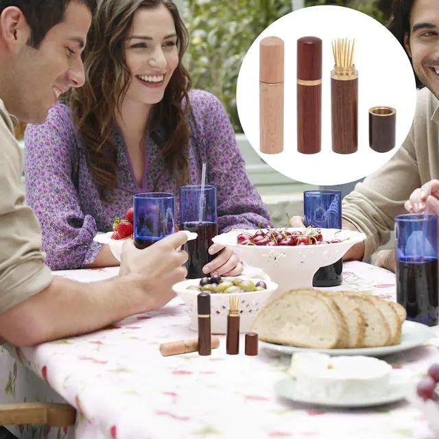 Alt view image 5 of 5 - 3 Pcs 3.35Inch Portable Toothpick Holder, Waterproof Wood Toothpick Case Handmade Craft Toothpick Pocket Box for Storage Needle Toothpick Pill Bead Ear Pick Cotton Swab and Other Small Object