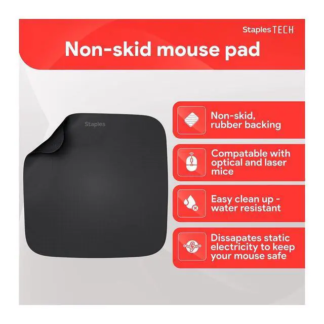 Alt view image 3 of 7 - Mouse Pad, Standard Black, 2-Pack | Smooth surface for computers and laptops at home or office desks.