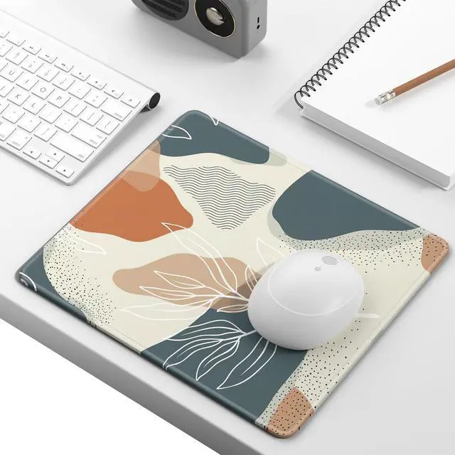 Alt view image 2 of 6 - Mouse Pad, Minimalism Marble Style Computer Pad, Anti-Slip Rubber Mouse Mat with Stitched Edges for Gaming, Office, Laptop, PC, Women, 9" x 8" Thick 3 mm, Boho Leaves