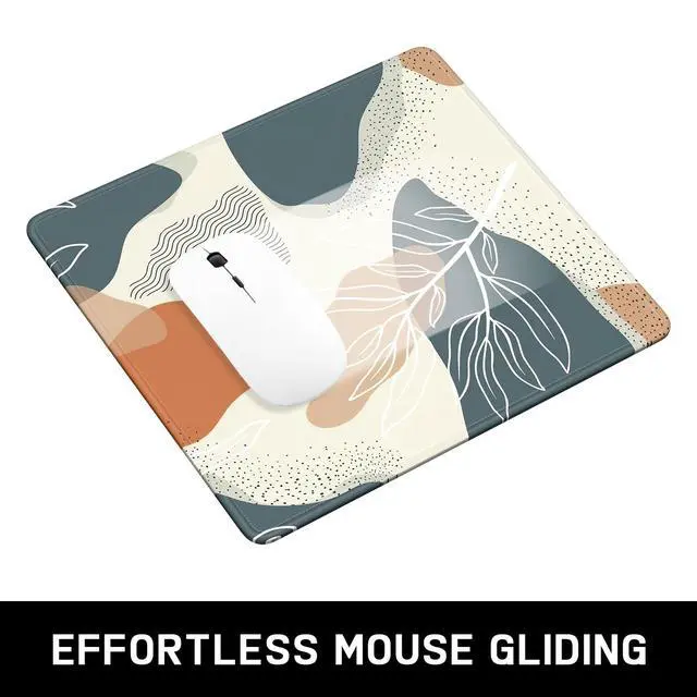 Alt view image 6 of 6 - Mouse Pad, Minimalism Marble Style Computer Pad, Anti-Slip Rubber Mouse Mat with Stitched Edges for Gaming, Office, Laptop, PC, Women, 9" x 8" Thick 3 mm, Boho Leaves