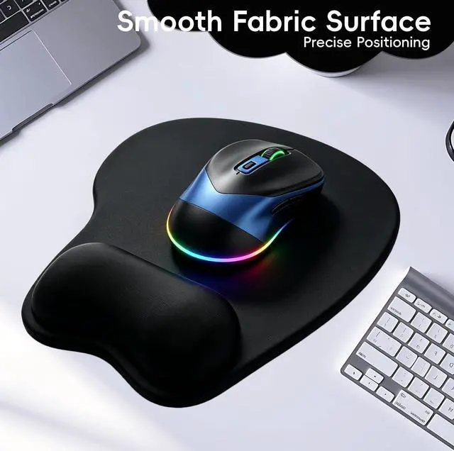 Alt view image 3 of 7 - Mouse Pad with Wrist Rest Ergonomic Mouse Pad with Comfortable M-Shape Pain Relief Wrist Support Non-Slip PU Base Mousepad for Laptop, Office & Home (Black)