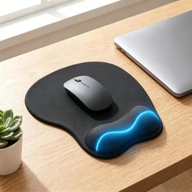 Alt view image 4 of 7 - Mouse Pad with Wrist Rest Ergonomic Mouse Pad with Comfortable M-Shape Pain Relief Wrist Support Non-Slip PU Base Mousepad for Laptop, Office & Home (Black)