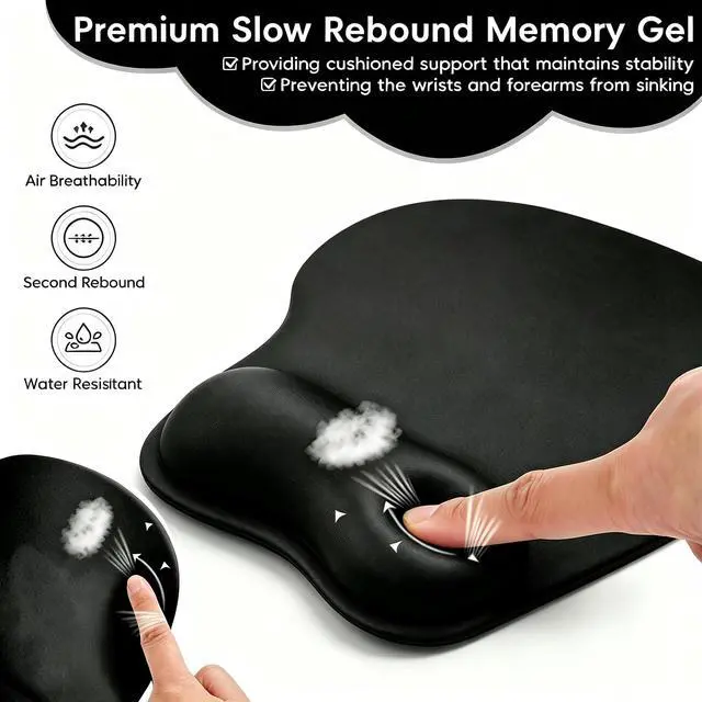 Alt view image 5 of 7 - Mouse Pad with Wrist Rest Ergonomic Mouse Pad with Comfortable M-Shape Pain Relief Wrist Support Non-Slip PU Base Mousepad for Laptop, Office & Home (Black)
