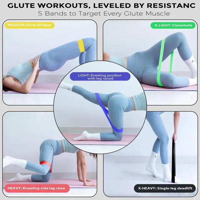 Alt view image 7 of 7 - Resistance Bands for Working Out Exercise Loop Bands Workout Bands Set for Men Women Body Stretching, Pilates Yoga Physical Therapy, Leg Glute Arm Exercise Kit, Set of 5
