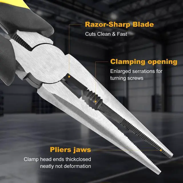 Alt view image 3 of 7 - Premium 8-Inch Needle Nose Pliers, Heavy-Duty Steel Long Nose Cutting Pliers with Wire Cutter, Paper Clamp Precision, Anti-Slip Comfort Grip for Home, Fishing, Jewelry and Crafts