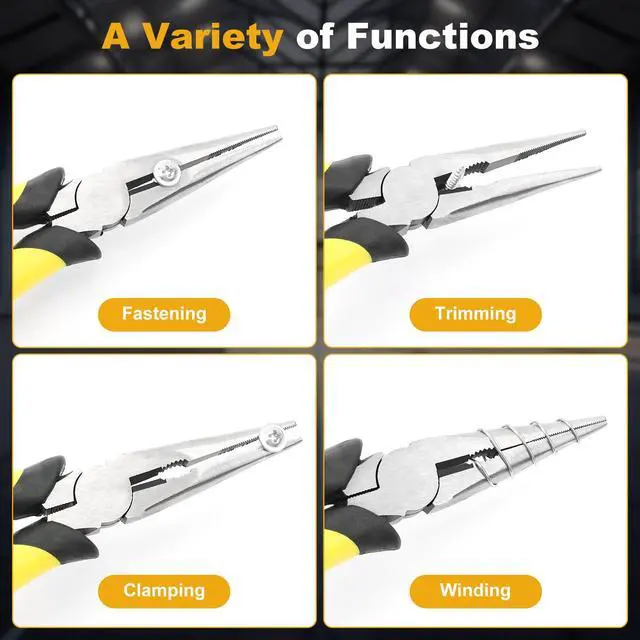 Alt view image 4 of 7 - Premium 8-Inch Needle Nose Pliers, Heavy-Duty Steel Long Nose Cutting Pliers with Wire Cutter, Paper Clamp Precision, Anti-Slip Comfort Grip for Home, Fishing, Jewelry and Crafts