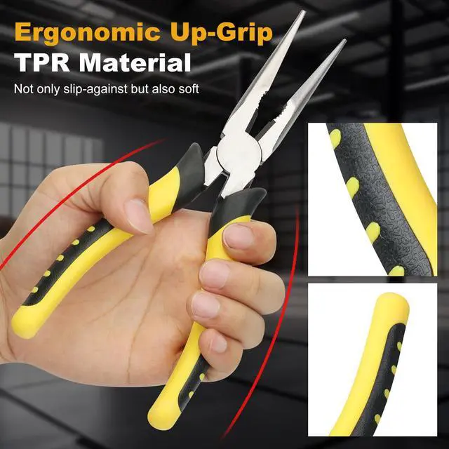 Alt view image 5 of 7 - Premium 8-Inch Needle Nose Pliers, Heavy-Duty Steel Long Nose Cutting Pliers with Wire Cutter, Paper Clamp Precision, Anti-Slip Comfort Grip for Home, Fishing, Jewelry and Crafts