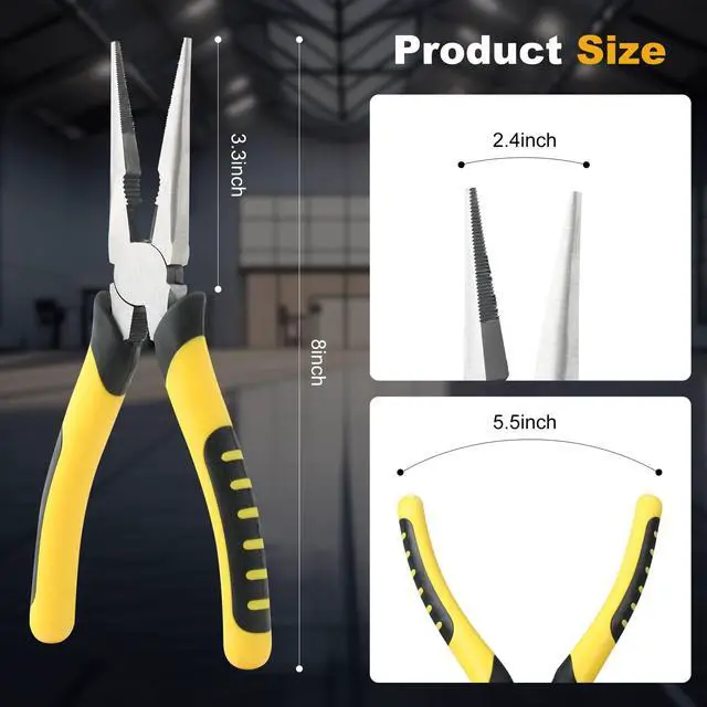 Alt view image 6 of 7 - Premium 8-Inch Needle Nose Pliers, Heavy-Duty Steel Long Nose Cutting Pliers with Wire Cutter, Paper Clamp Precision, Anti-Slip Comfort Grip for Home, Fishing, Jewelry and Crafts