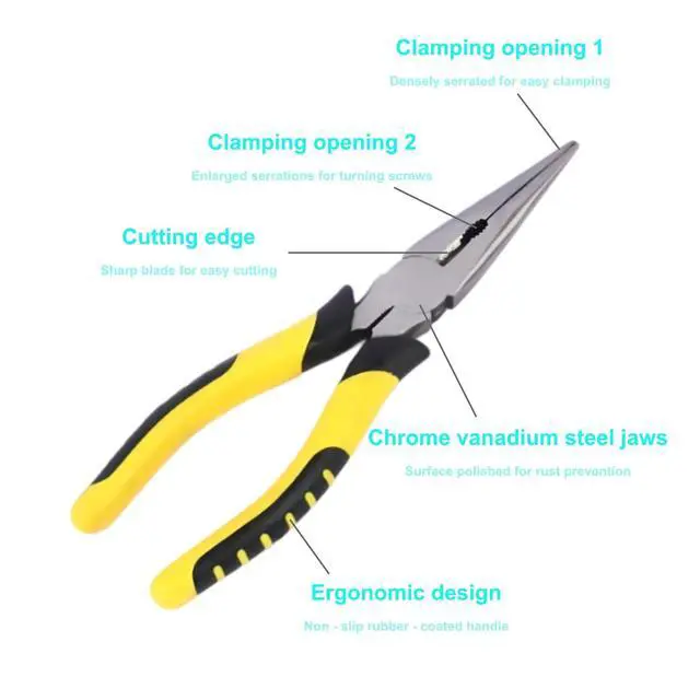 Alt view image 3 of 5 - 8-Inch Needle Nose Pliers: Paper Clamp Precision, Premium Heavy-Duty CRV Steel, Large Soft Grip with Wire Cutter,Chrome Vanadium Steel Long Nose Cutting Pliers