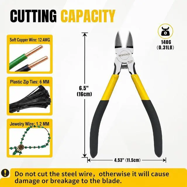 Alt view image 2 of 7 - Wire Cutter 6.5 inch Cutting Pliers Diagonal Cutter Metal Snipper | Spring Loaded Flush Cutter Dike for Crafting, Artificial Flower Jewelry Making, Flush Cut Plier Floral Wire Cutter Dyke Snip