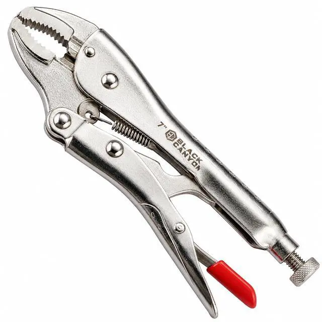 Main image of 7-Inch Curved Jaw Locking Pliers, Cr-Mo Steel Locking Clamp with Nickel Coating, Adjustment Screw and Quick-Release Trigger for Automotive Repair, Plumbing and DIY