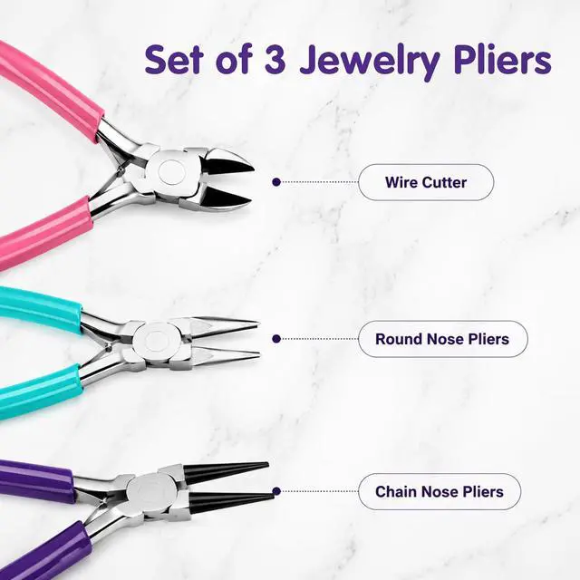 Alt view image 4 of 7 - Pliers for Jewelry Making, 3 Pcs Set Needle Nose Wire Cutters | Jewelry Making Tools For Wire Wrapping, Beading, Crafts & Jewelry Repair. Durable, Rustproof, Non-Slip Handles.