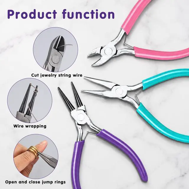 Alt view image 3 of 7 - Pliers for Jewelry Making, 3 Pcs Set Needle Nose Wire Cutters | Jewelry Making Tools For Wire Wrapping, Beading, Crafts & Jewelry Repair. Durable, Rustproof, Non-Slip Handles.