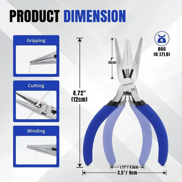Alt view image 2 of 6 - 5 Inch Needle Nose Pliers Small Jewelry Pliers Tool | Mini Precision Pliers with Wire Cutter, Spring Loaded for Jewelry Making, DIY Crafts, Electronics Repair, Precision Work