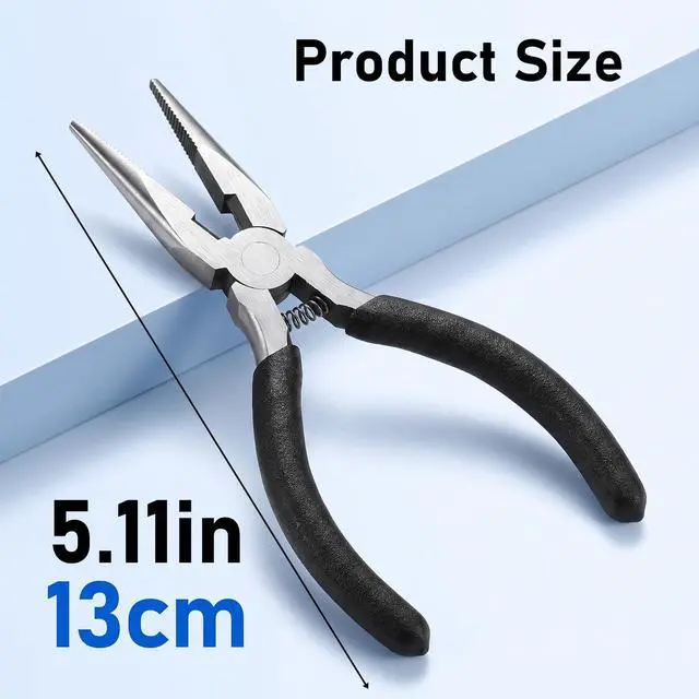 Alt view image 2 of 7 - 5" Mini Needle Nose Pliers, Long Nose Jewelry Making Pliers | Precision Small Needle Nose Pliers with Wire Cutter for Electronic Repair